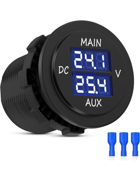 Doble voltímetro digital 12V redondo para batería de arranque y servicio
