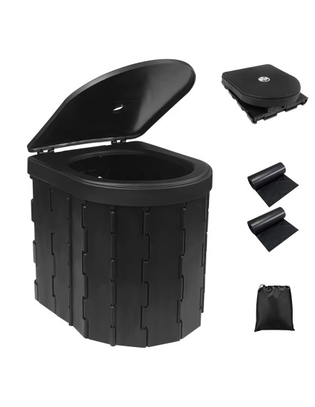 Inodoro plegable mini negro portátil para camper, camping y emergencia